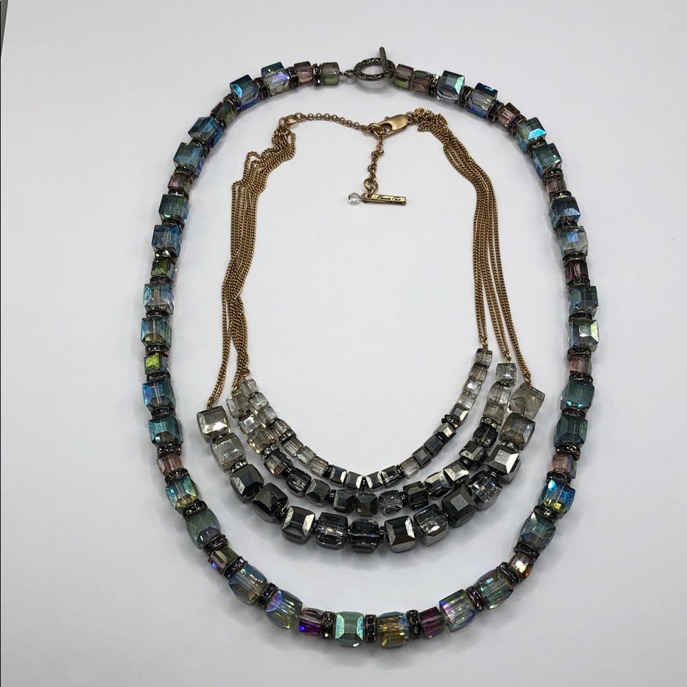 Dazzling Sparkling Glass Crystal Layered Look Statement Necklace Bundle Lot 2